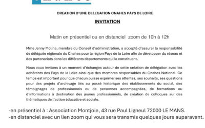 vendredi 6 juin Invitation à Création de la Délégation Cnahes Pays de Loire